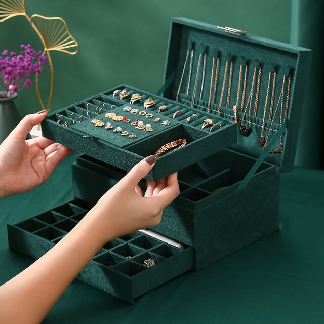 Three Layers Flannel Jewellery Organizer Box