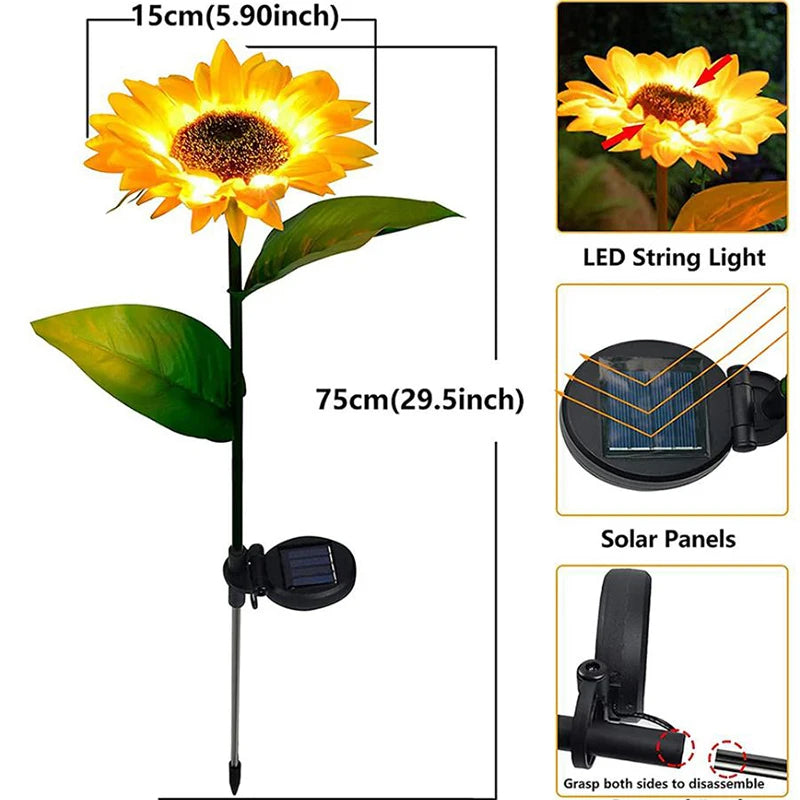 Waterproof Solar Sunflower Garden Lights (Pack Of 2)