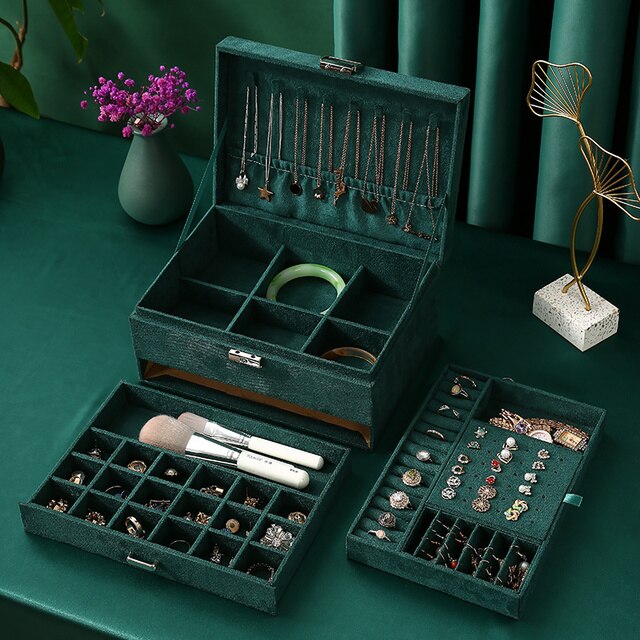 Three Layers Flannel Jewellery Organizer Box