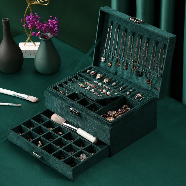 Three Layers Flannel Jewellery Organizer Box