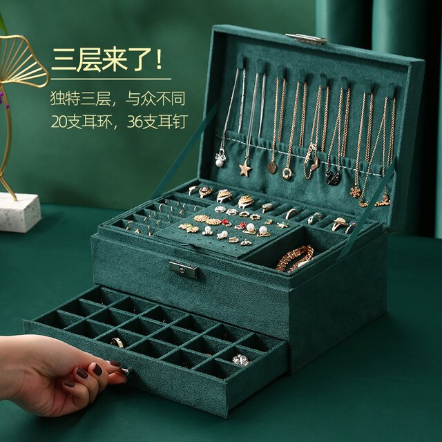 Three Layers Flannel Jewellery Organizer Box